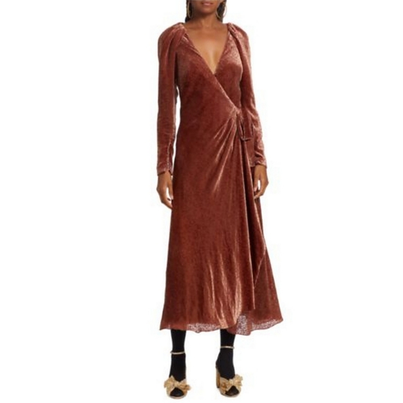 TANYA TAYLOR Laureen Velvet Wrap Rosewood Dress Womens Size 6 - Picture 7 of 7